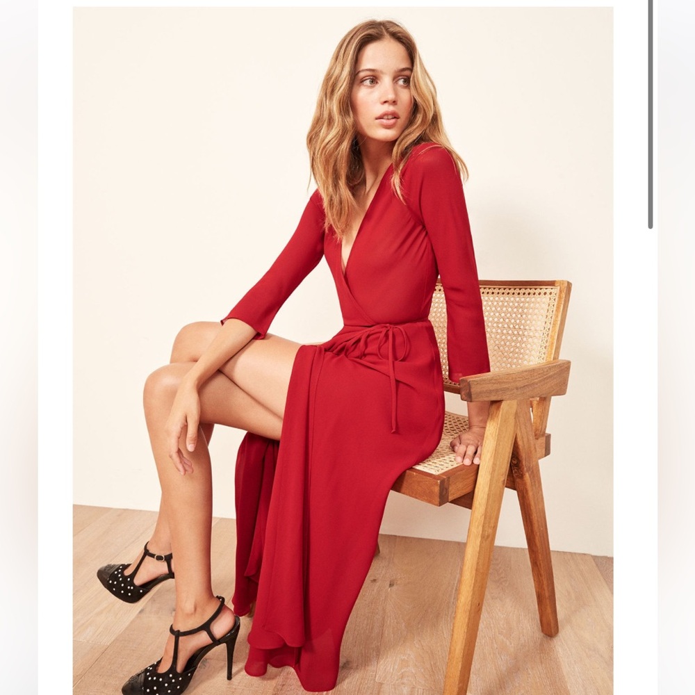 Reformation Red Midi Wrap Dress Size Medium NWOT